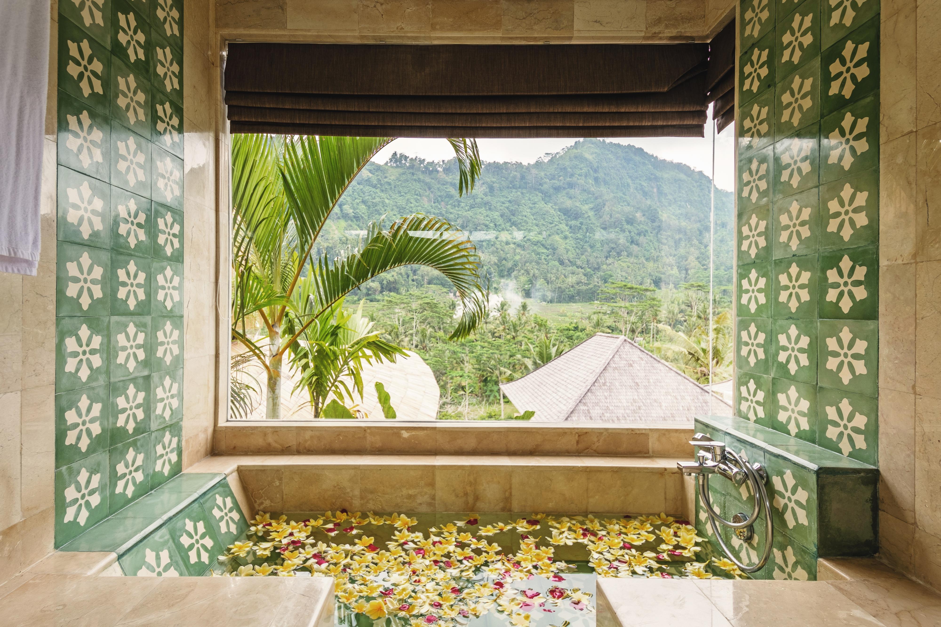 Wapa Di Ume Sidemen Ξενοδοχείο Εξωτερικό φωτογραφία A view of the mountains from the bathroom of a suite at the Taj Bengal